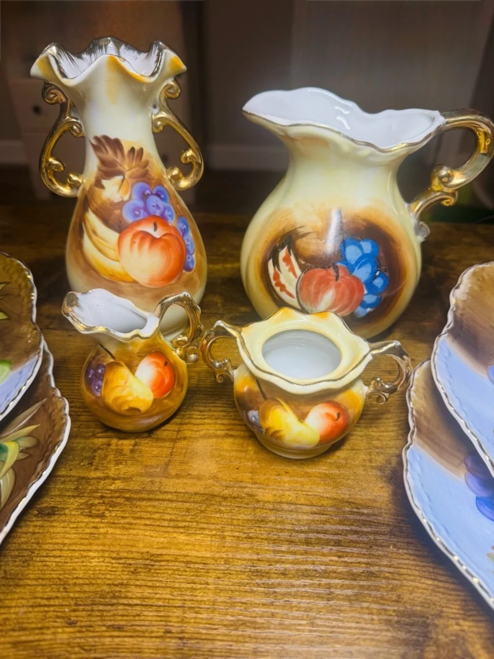 Lefton China Hand Painted Fruit 8pc China Set Japan with Gold Trim E2350